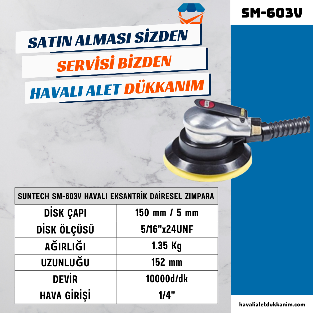 SUNTECH SM-603V Havalı Eksantrik Dairesel Zımpara (Toz Emişli)