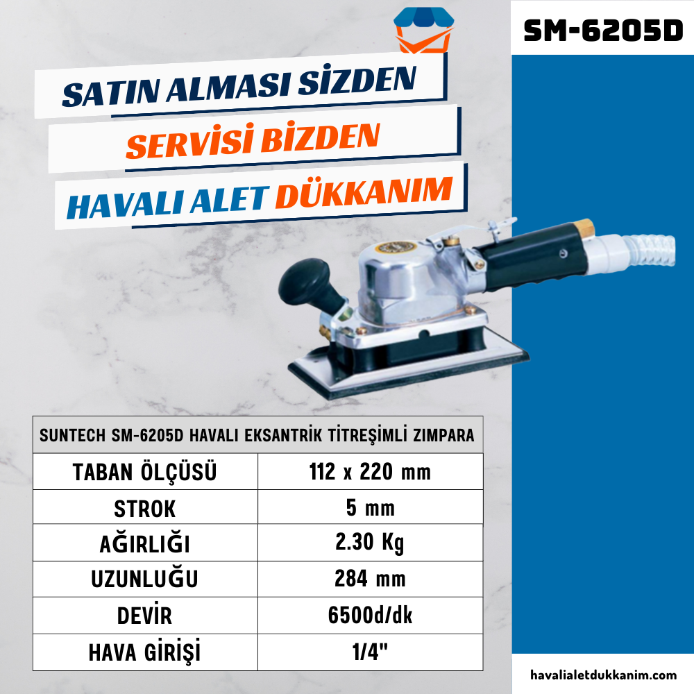 SUNTECH SM-6205D Havalı Eksantrik Titreşimli Zımpara (Toz Emişli)
