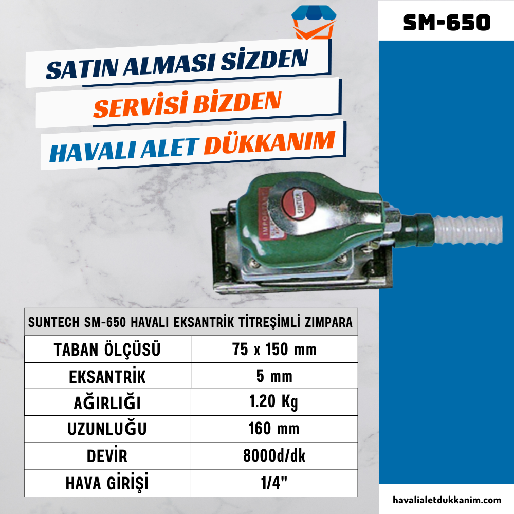 SUNTECH SM-650 Havalı Eksantrik Titreşimli Zımpara (Toz Emişli)