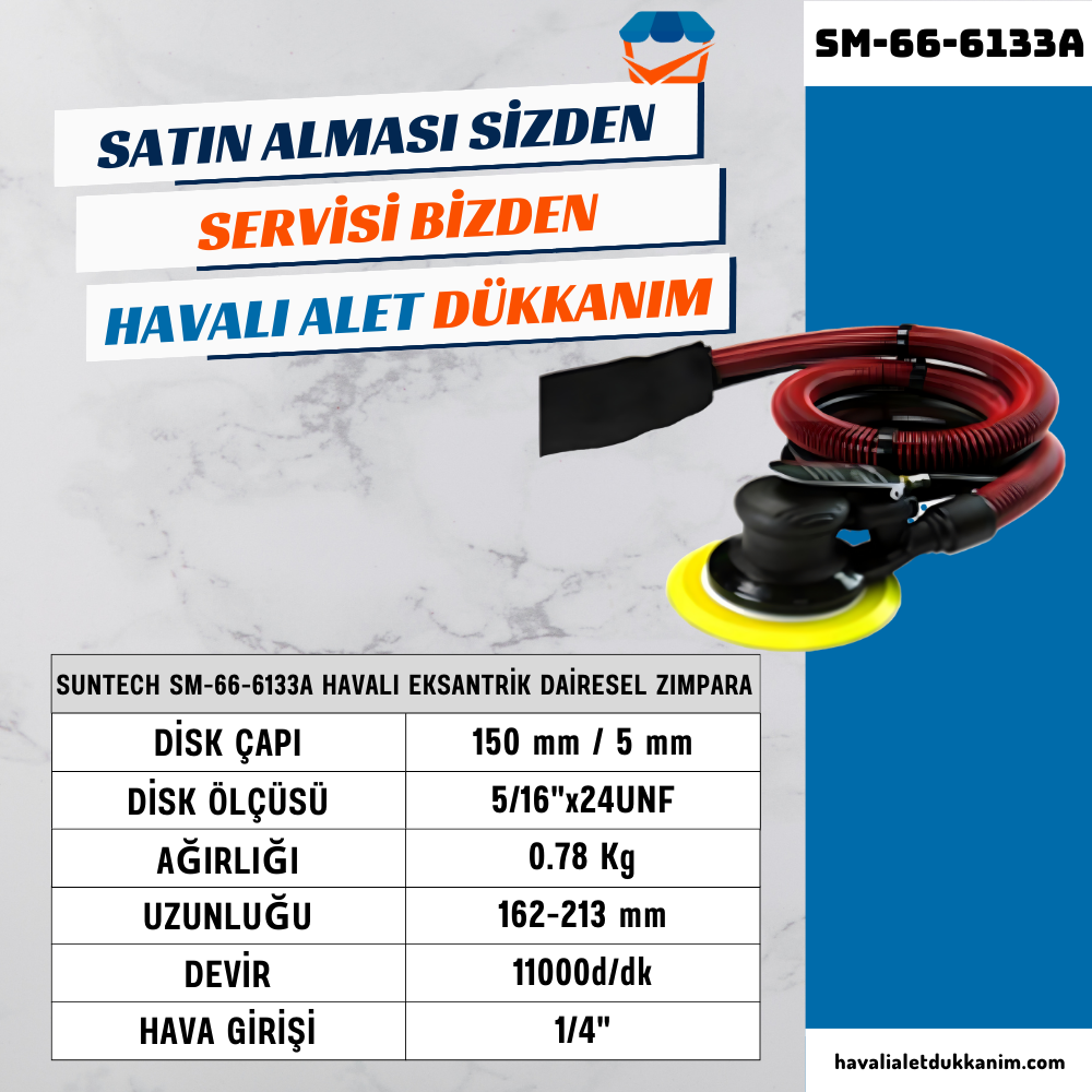 SUNTECH SM-66-6133A Havalı Eksantrik Dairesel Zımpara (Toz Emişli)