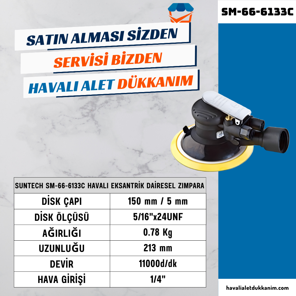 SUNTECH SM-66-6133C Havalı Eksantrik Dairesel Zımpara (Toz Emişli)