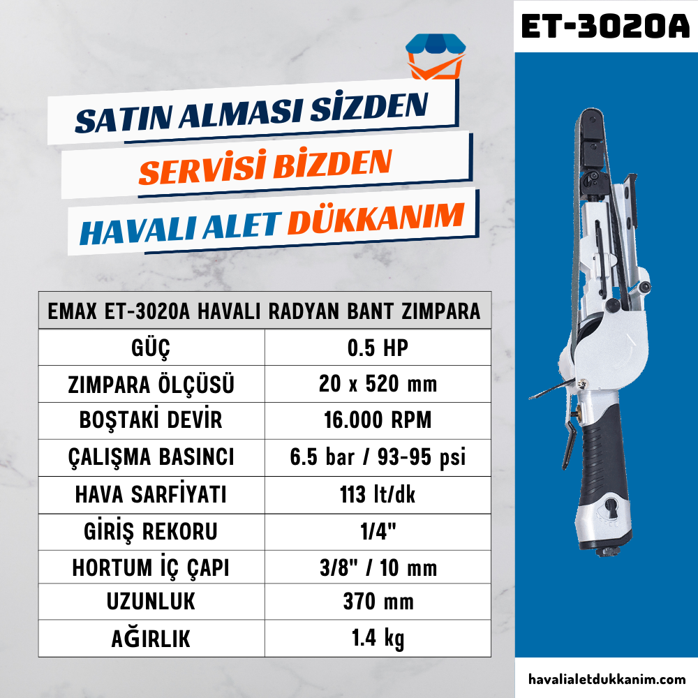EMAX ET-3020A Havalı Radyan Bant Zımpara