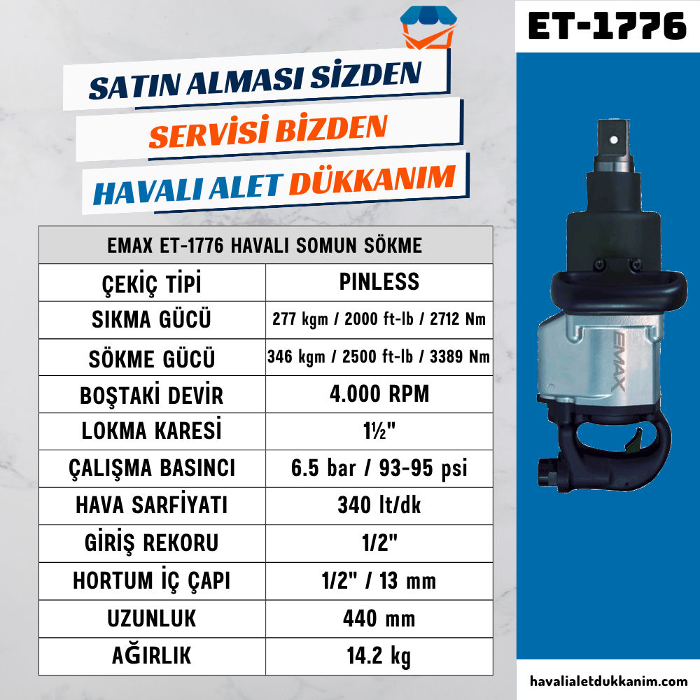 EMAX ET-1776 Havalı Somun Sökme 1-1/2