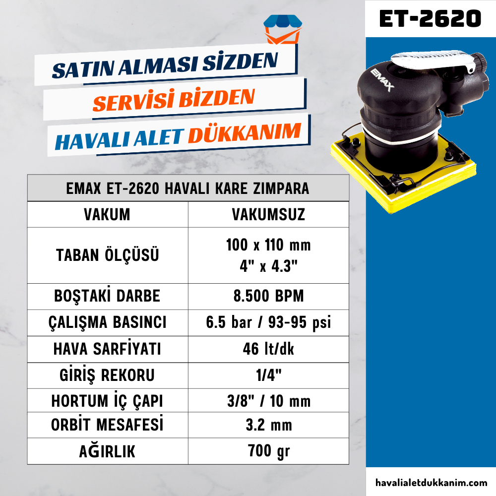 EMAX ET-2620 Havalı Kare Zımpara 100x110