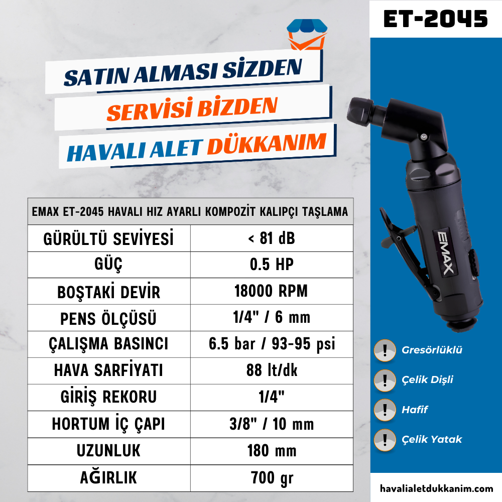 EMAX ET-2045 Havalı Hız Ayarlı Kompozit Kalıpçı Taşlama 115°