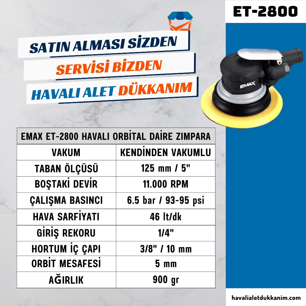 EMAX ET-2800 Havalı Orbital Daire Zımpara 125 mm