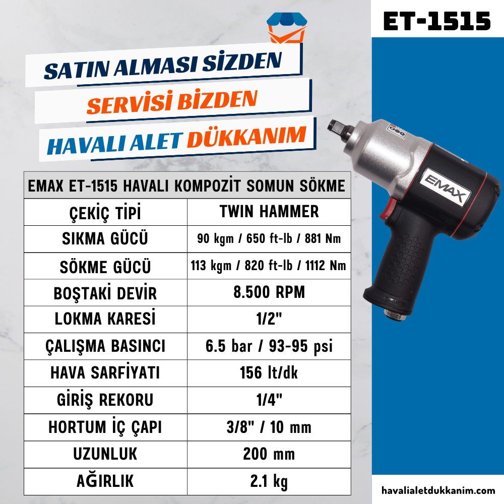 EMAX ET-1515 Havalı Kompozit Somun Sökme 1/2