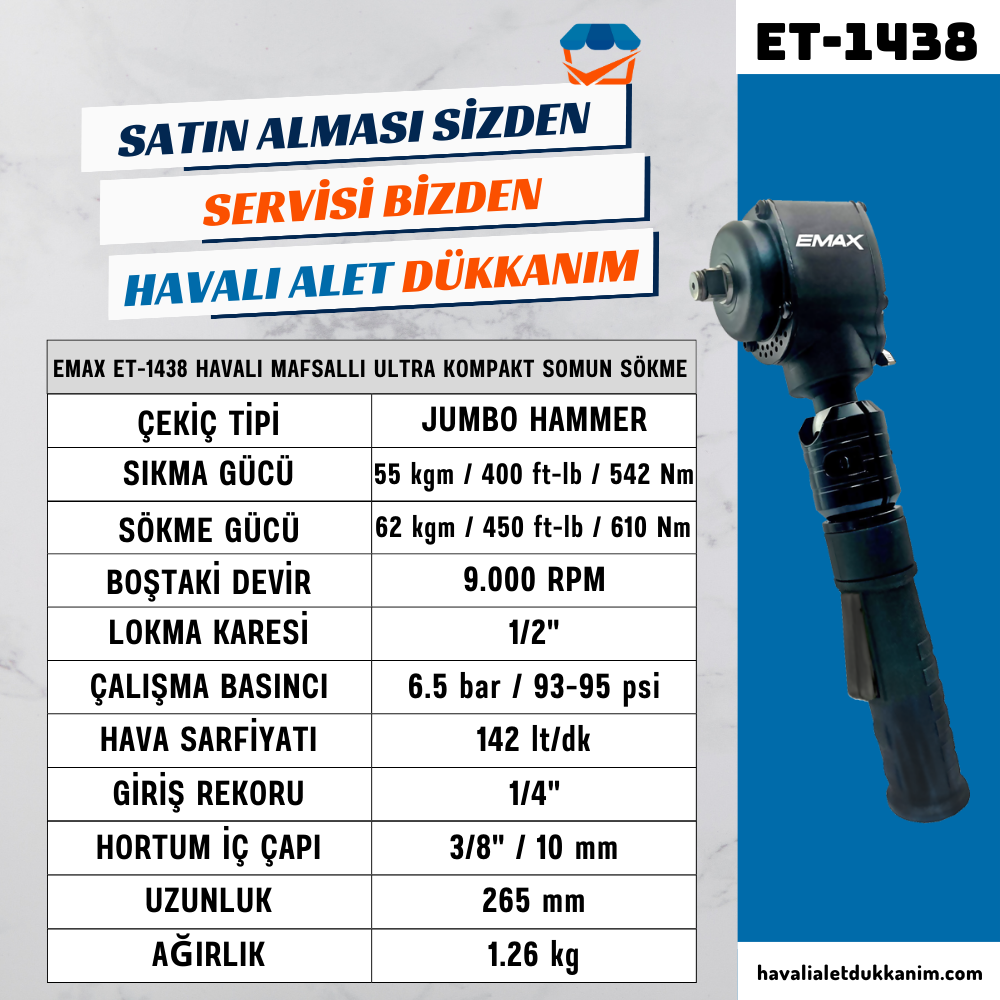 EMAX ET-1438 Havalı Mafsallı Somun Sökme 1/2