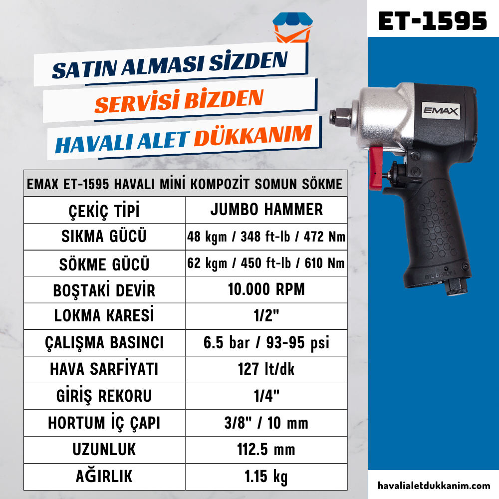 EMAX ET-1595 Havalı Kompozit Mini Somun Sökme 1/2