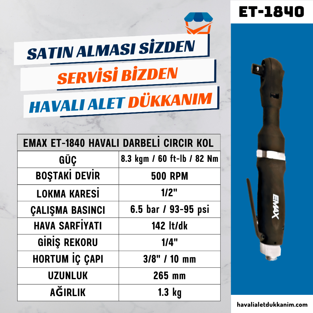 EMAX ET-1840 Havalı Darbeli Cırcır Kol 1/2