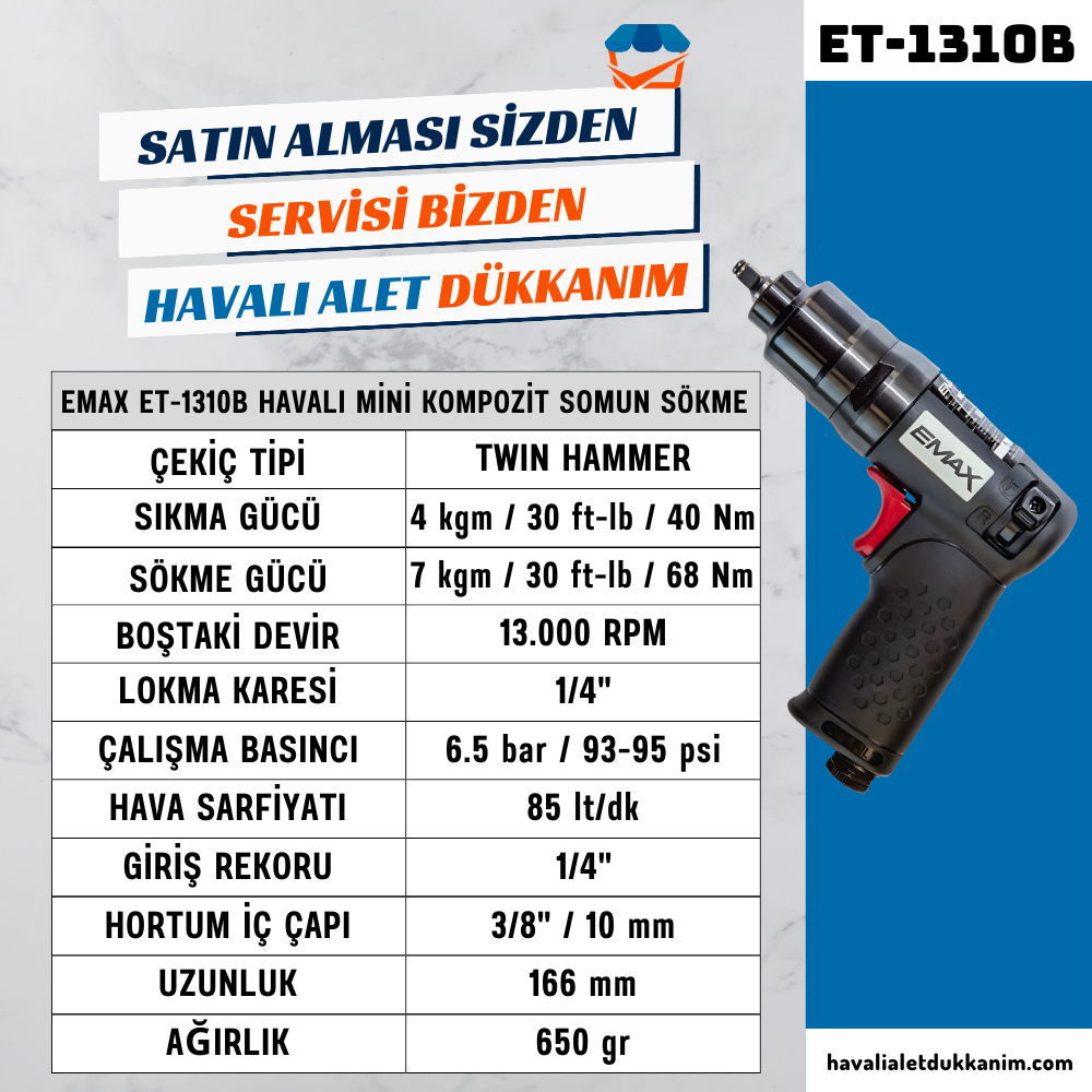 EMAX ET-1310B Havalı Mini Kompozit Somun Sökme 1/4