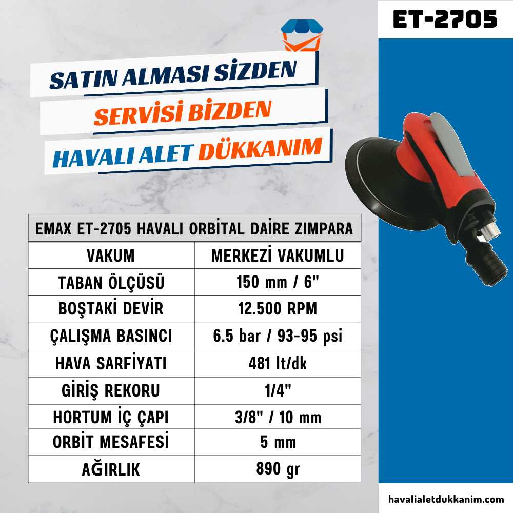 EMAX ET-2705 Havalı Orbital Daire Zımpara 150 mm