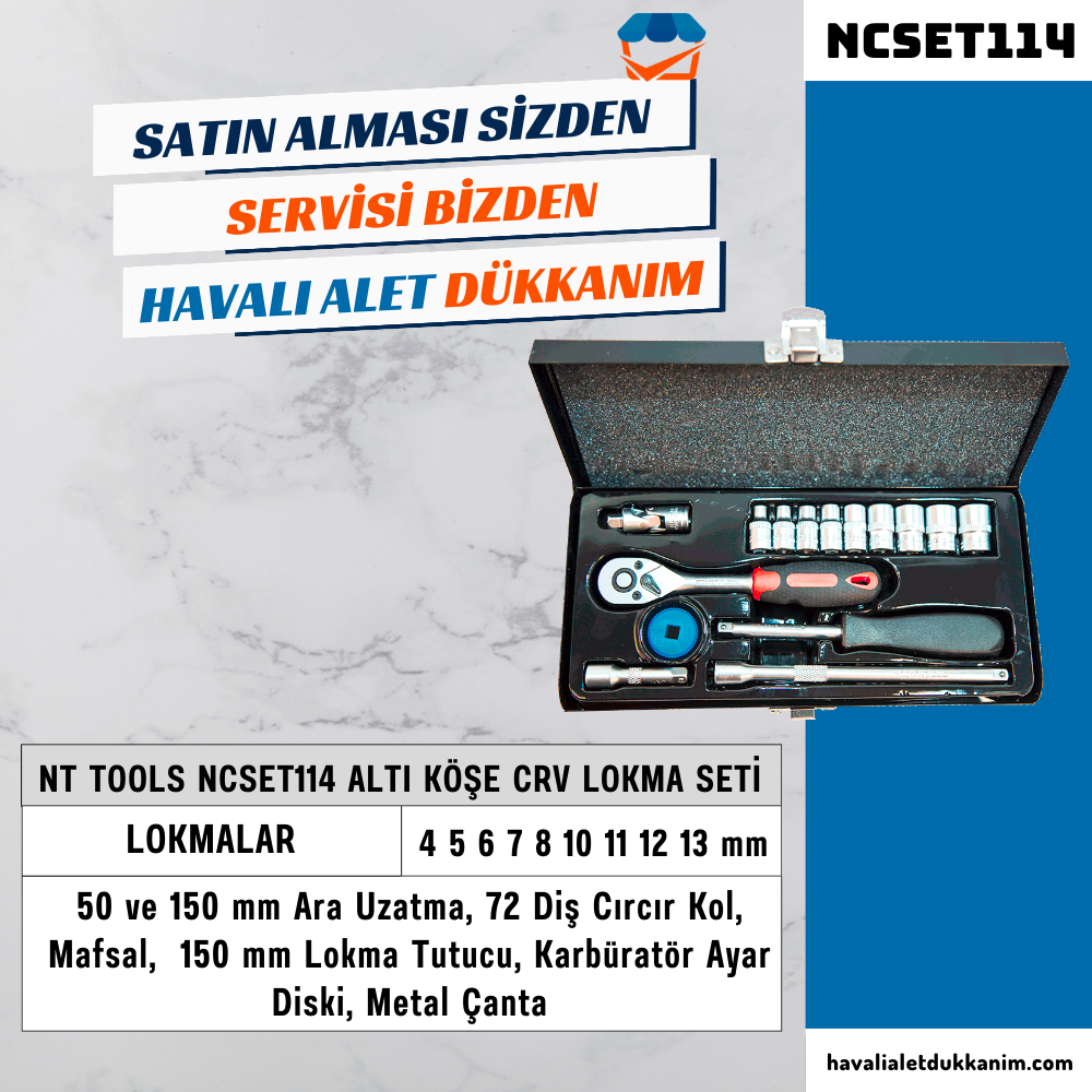 NT Tools NCSET114 Altı Köşe CrV Lokma Seti 16 Parça 1/4