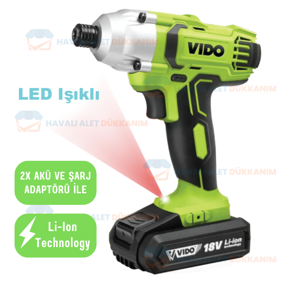 VIDO WD040410180 Akülü Darbeli Vidalama 18V 2x Akü