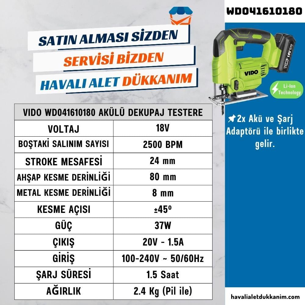 VIDO WD041610180 Akülü Dekupaj Testere 18V 2x Akü