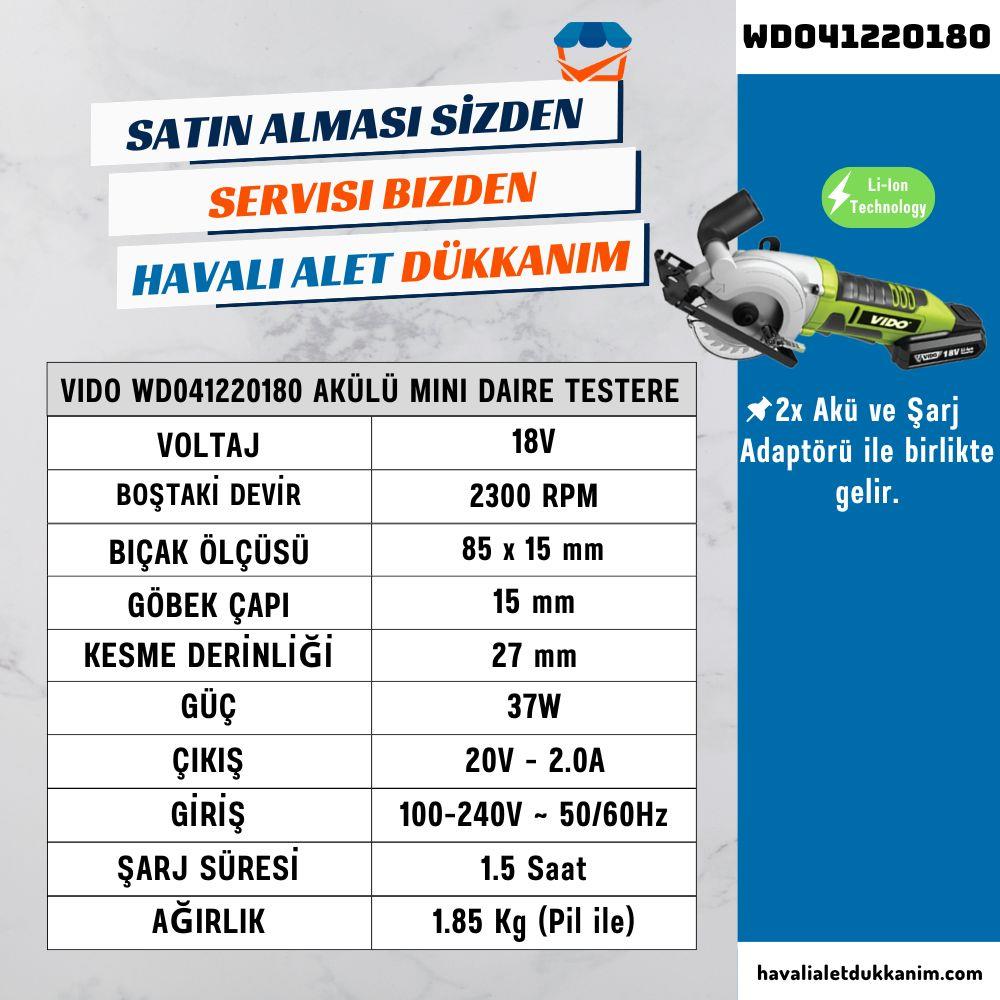 VIDO WD041220180 Akülü Mini Daire Testere 18V 2x Akü