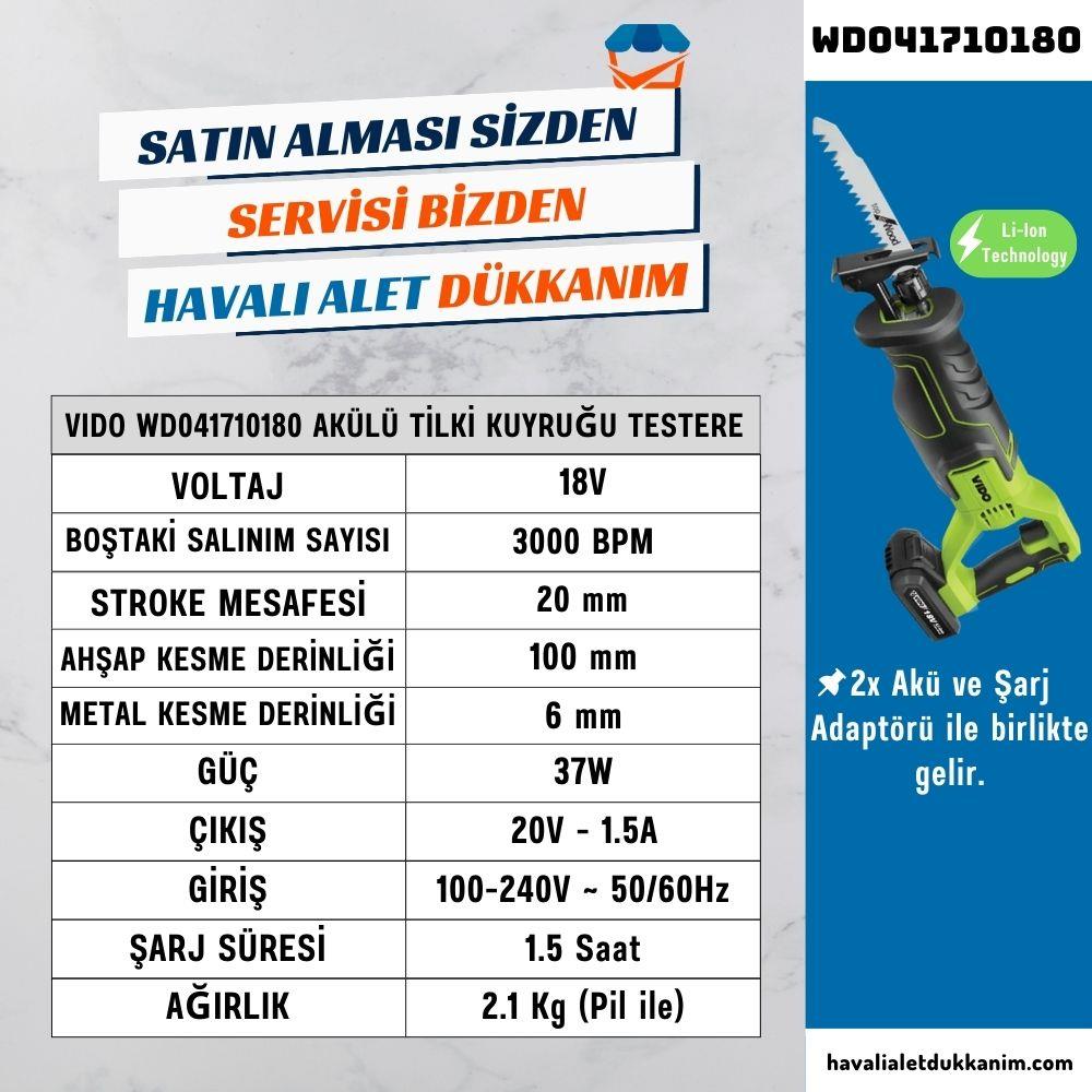 VIDO WD041710180 Akülü Tilki Kuyruğu Testere 18V 2x Akü