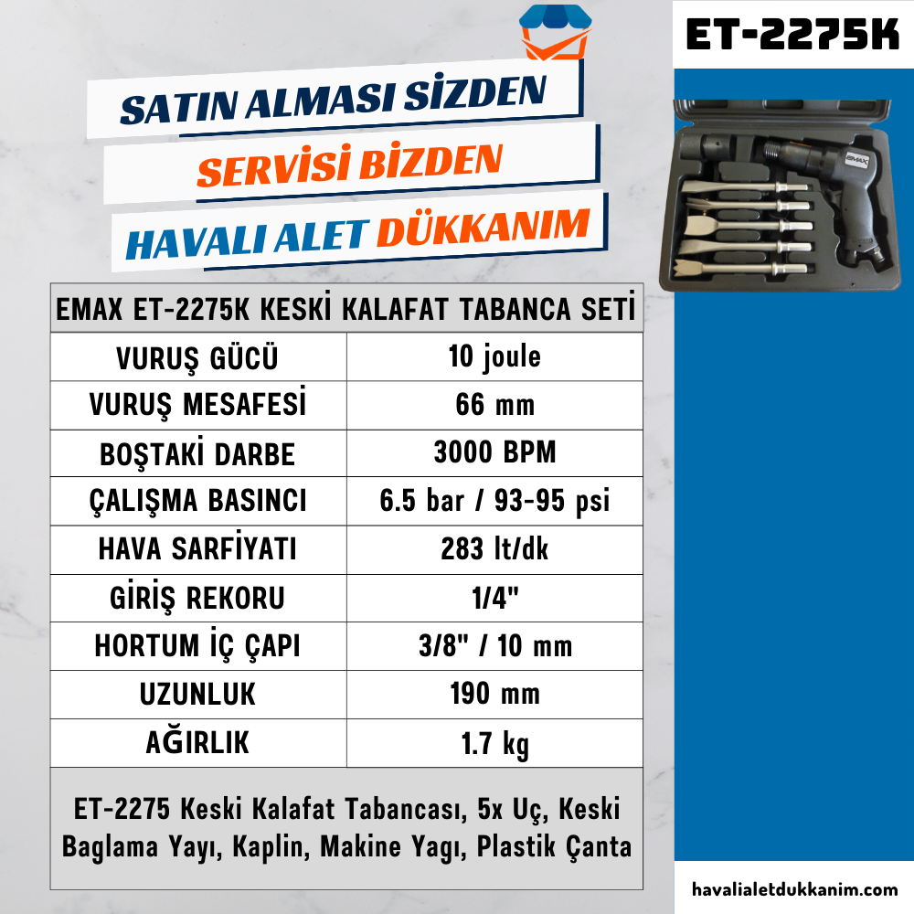 EMAX ET-2275K Keski Kalafat Tabanca Seti 190 mm