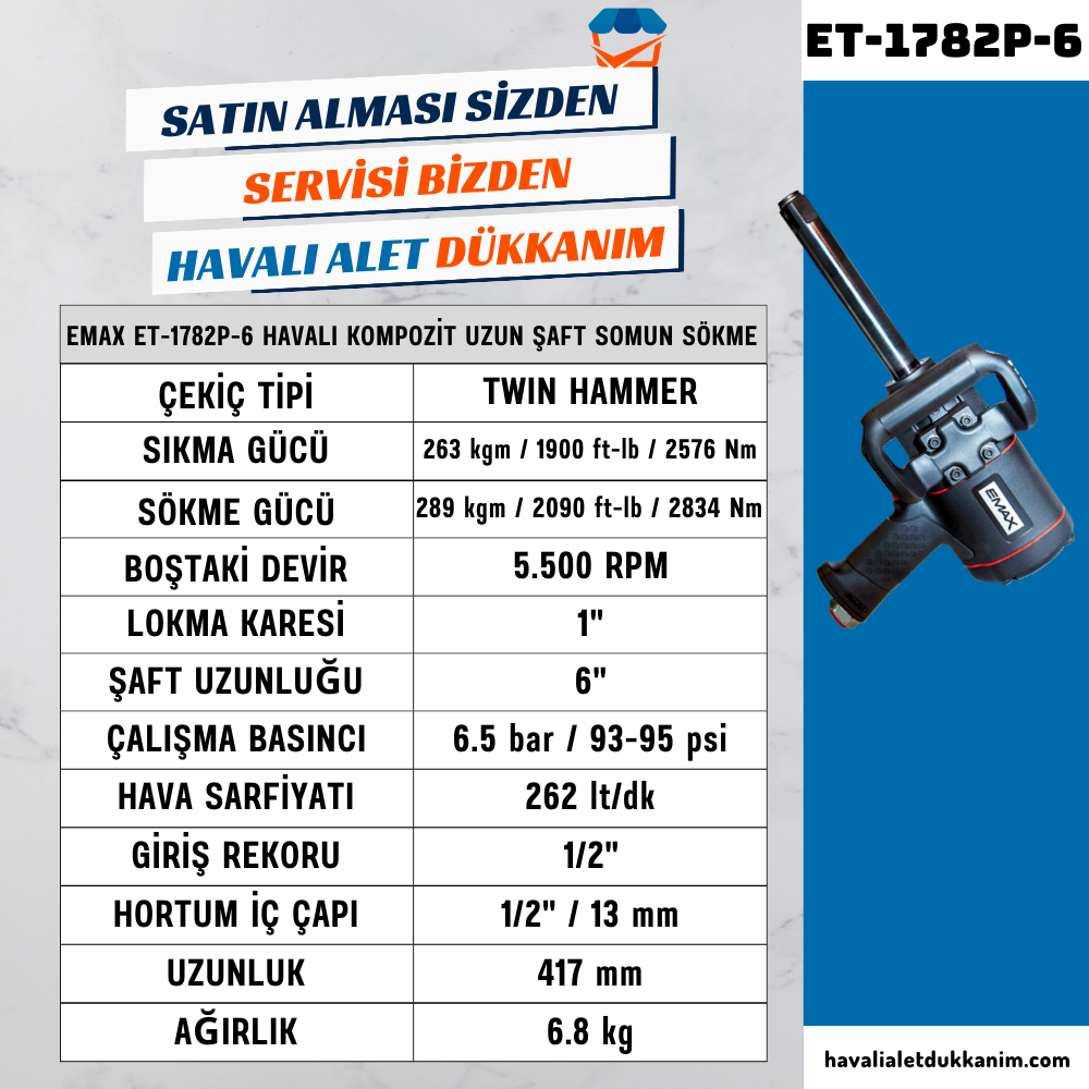EMAX ET-1782P-6 Havalı Kompozit Uzun Şaft Somun Sökme 1