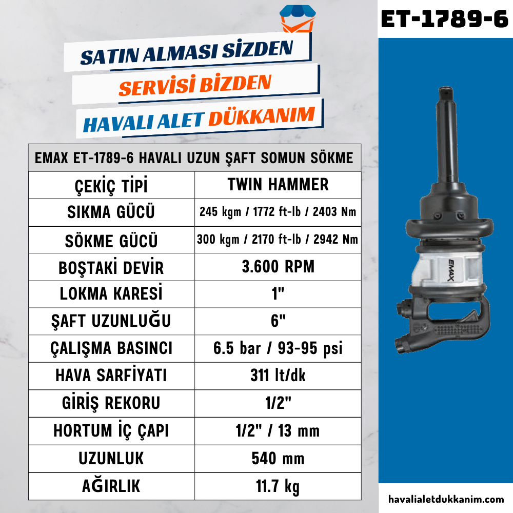 EMAX ET-1789-6 Havalı Uzun Şaft Somun Sökme 1