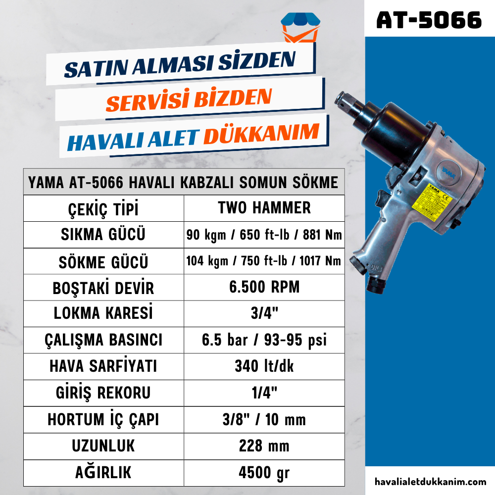 YAMA AT-5066 Havalı Kabzalı Somun Sökme 3/4