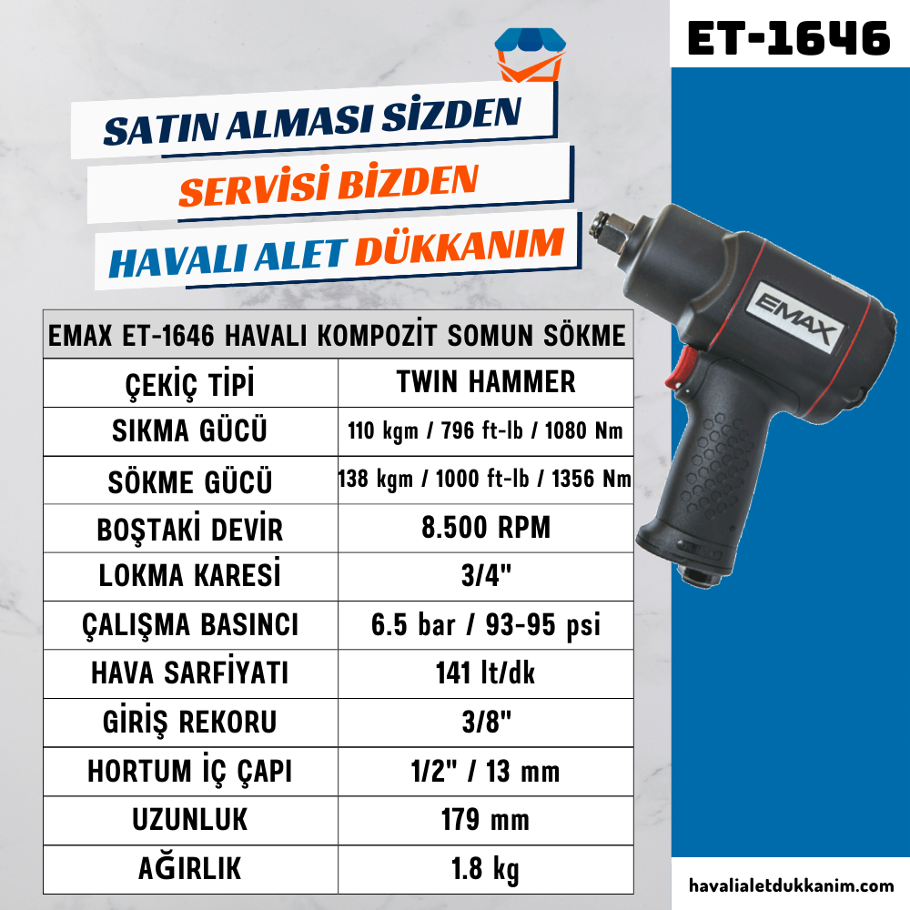 EMAX ET-1646 Havalı Kompozit Somun Sökme 3/4