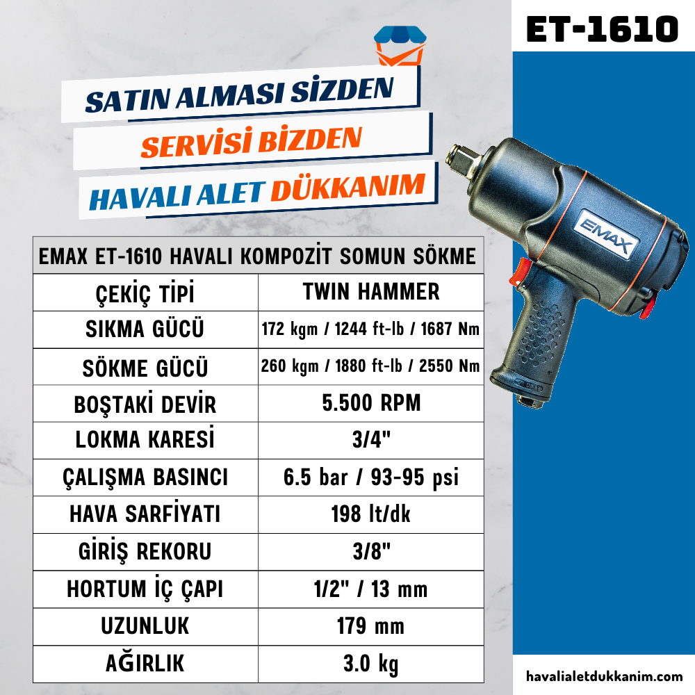 EMAX ET-1610 Havalı Kompozit Somun Sökme 3/4
