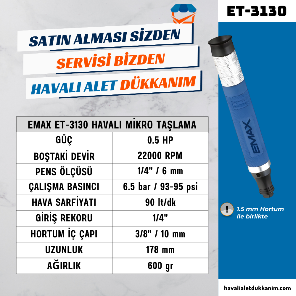 EMAX ET-3130 Havalı Mikro Taşlama 3 mm