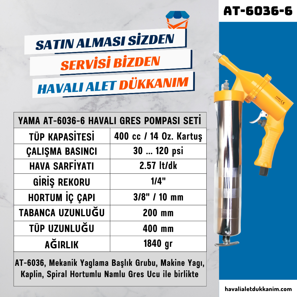 YAMA AT-6036-6 Havalı Gres Pompası Seti 400 cc