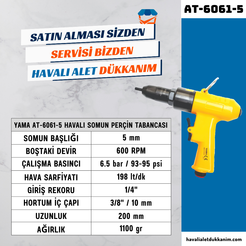 YAMA AT-6061-5 Havalı Somun Perçin Tabancası 5 mm
