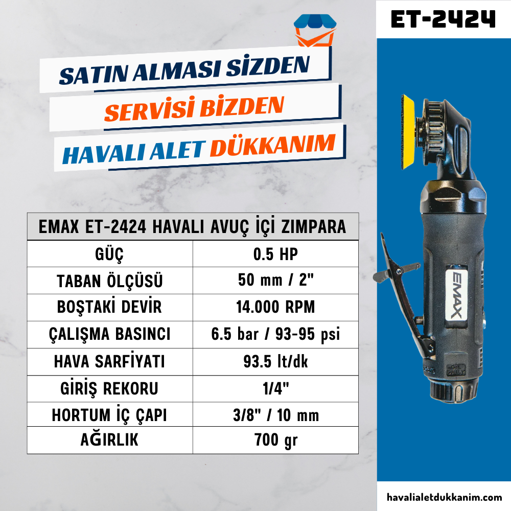 EMAX ET-2424 Havalı Avuç İçi Zımpara 50 mm