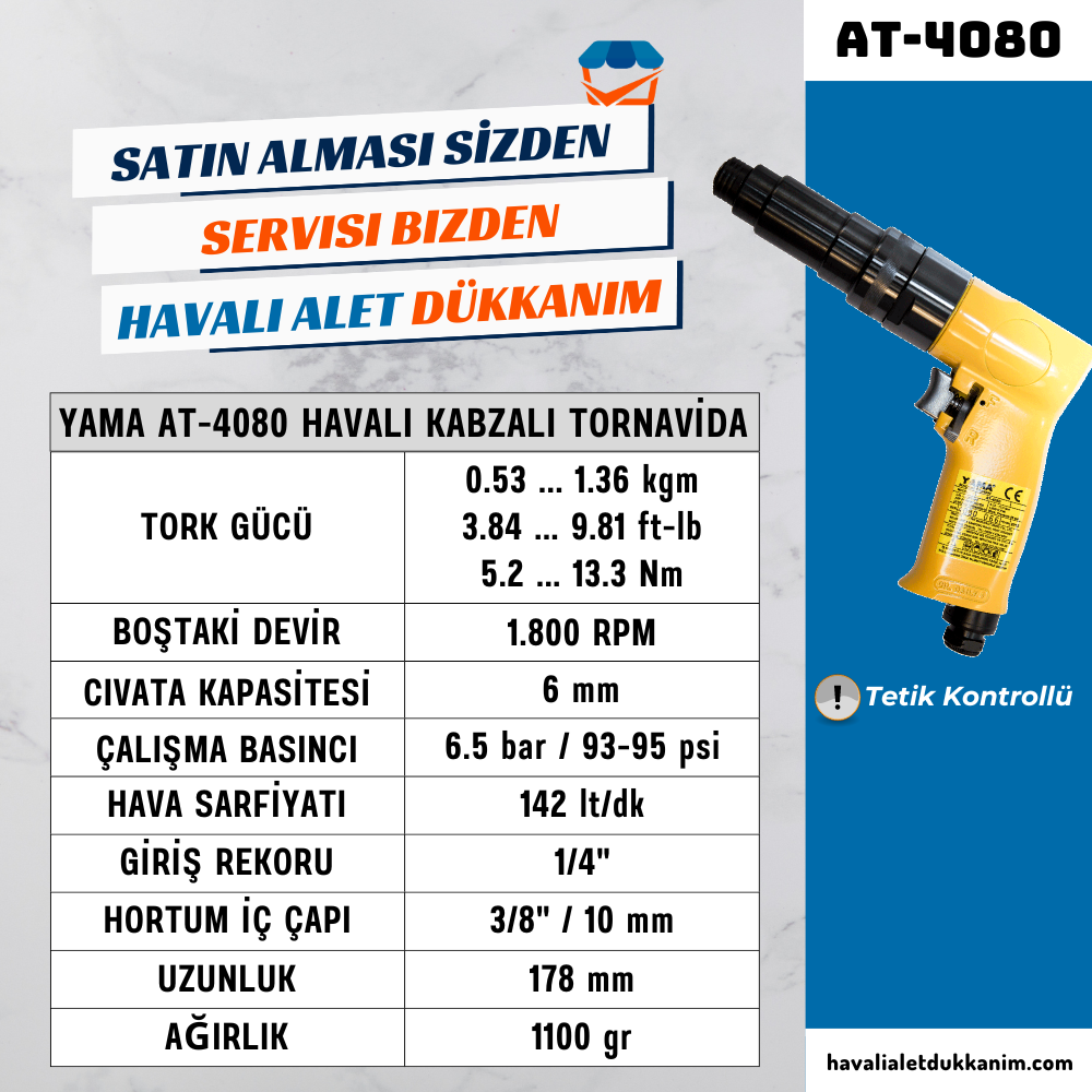 YAMA AT-4080 Havalı Kabzalı Tornavida 6 mm