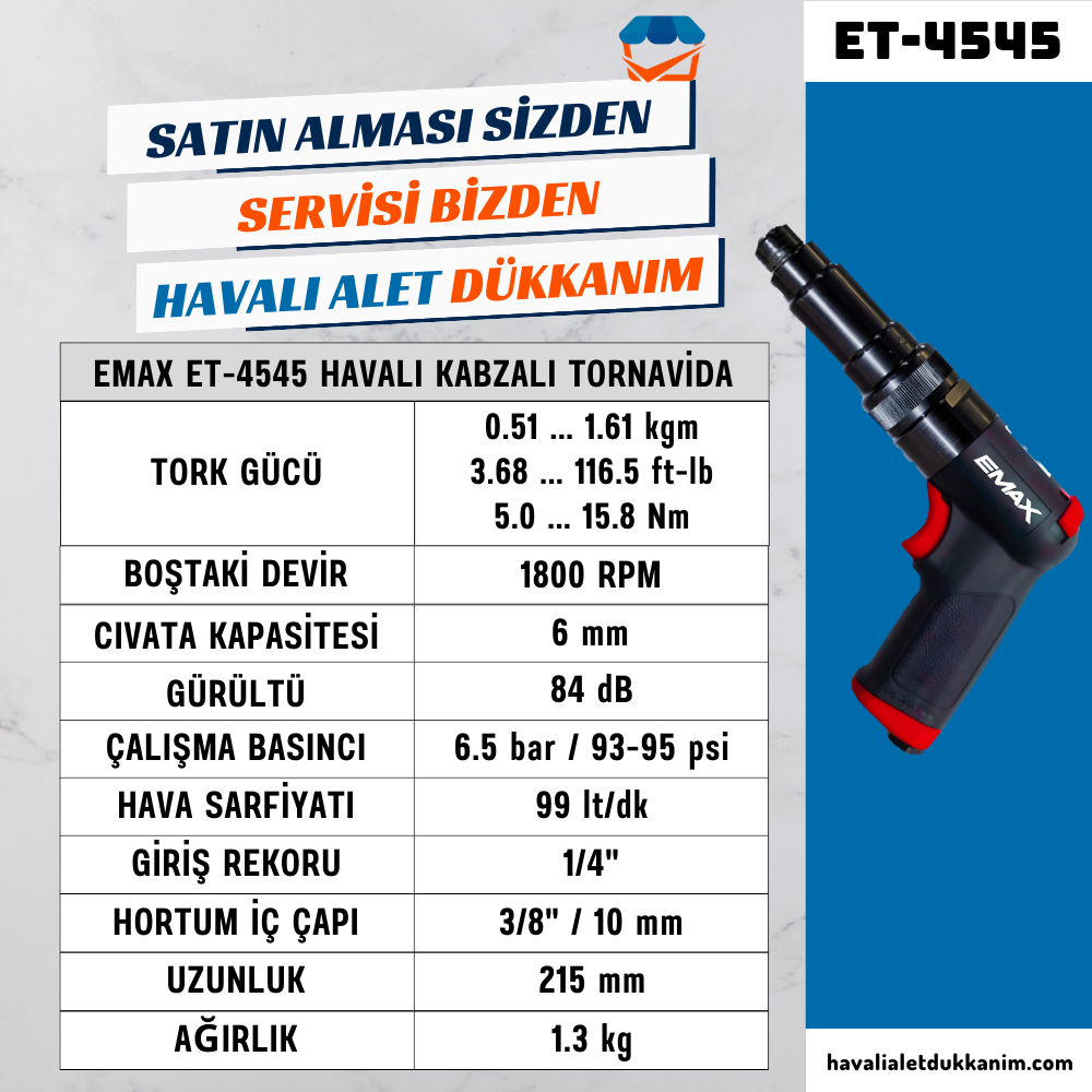 EMAX ET-4545 Havalı Kabzalı Tornavida 6 mm