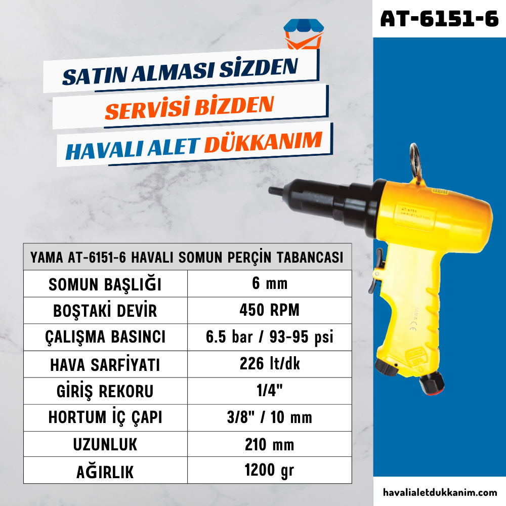 YAMA AT-6151-6 Havalı Somun Perçin Tabancası 6 mm