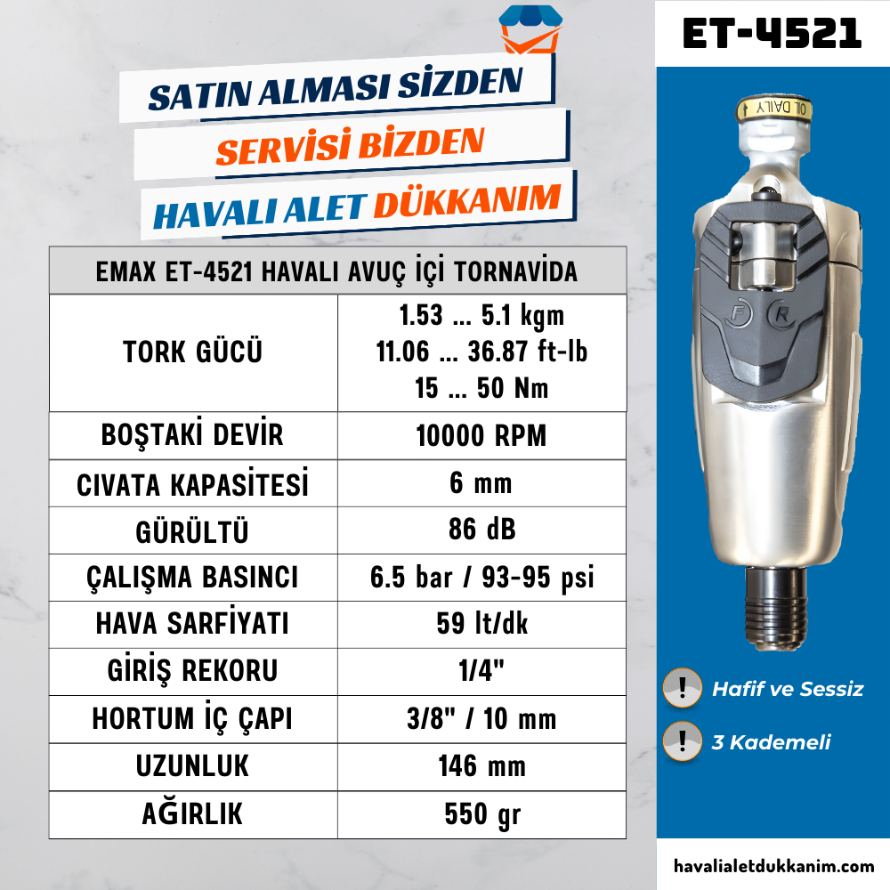 EMAX ET-4521 Havalı Avuç İçi Tornavida 6 mm