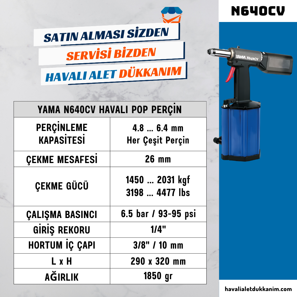 YAMA N640CV Havalı Vakumlu Pop Perçin 6.4 mm