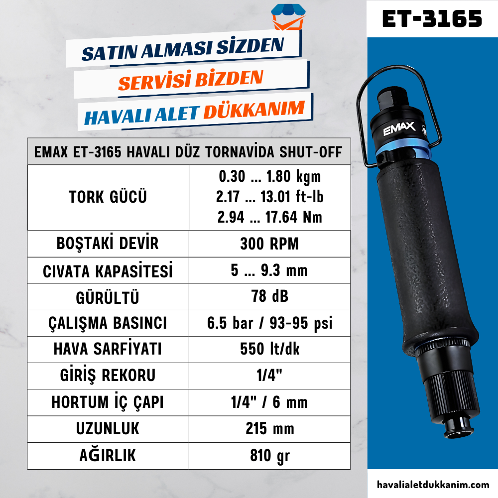 EMAX ET-3165 Havalı Düz Tornavida Shut-Off 6 mm