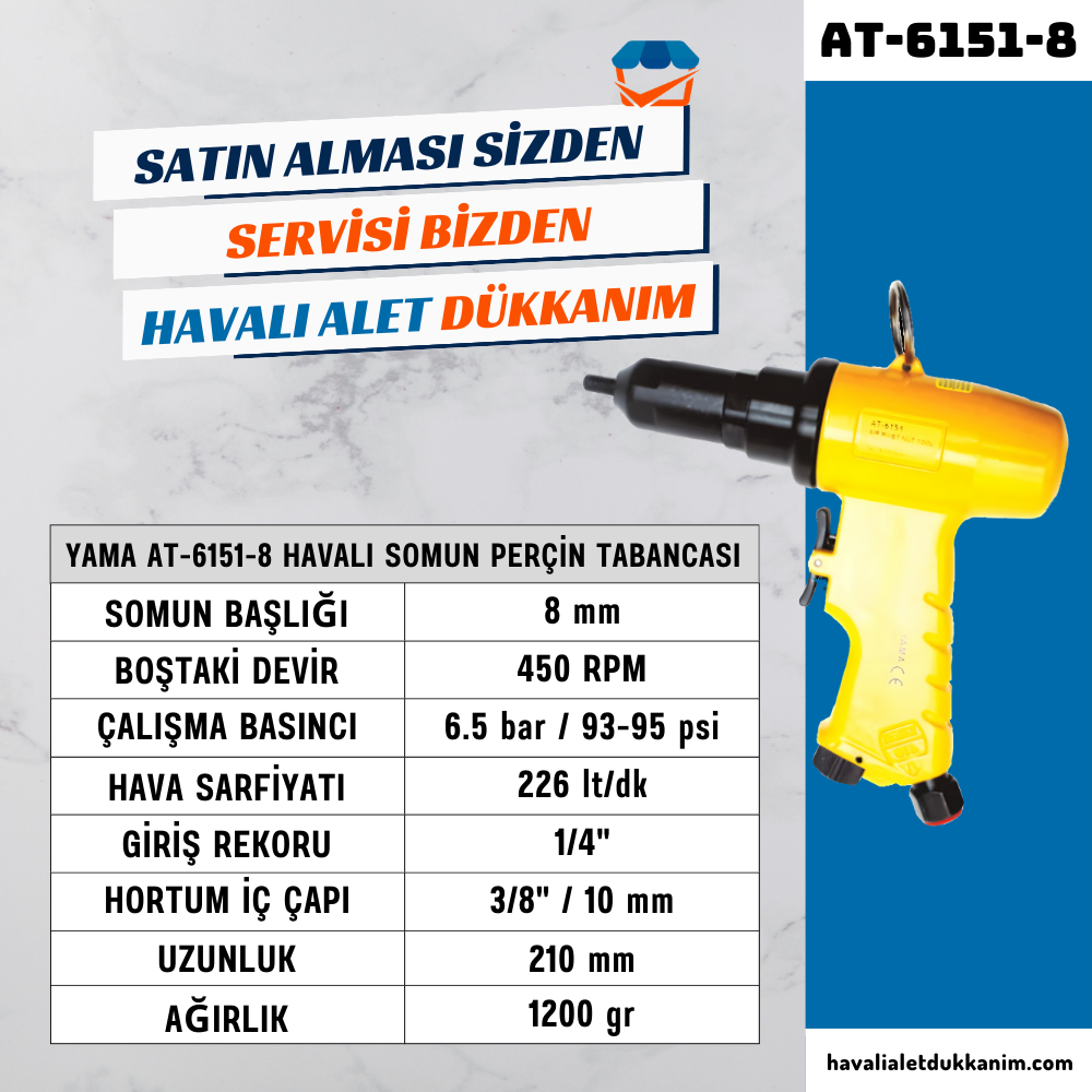 YAMA AT-6151-8 Havalı Somun Perçin Tabancası 8 mm