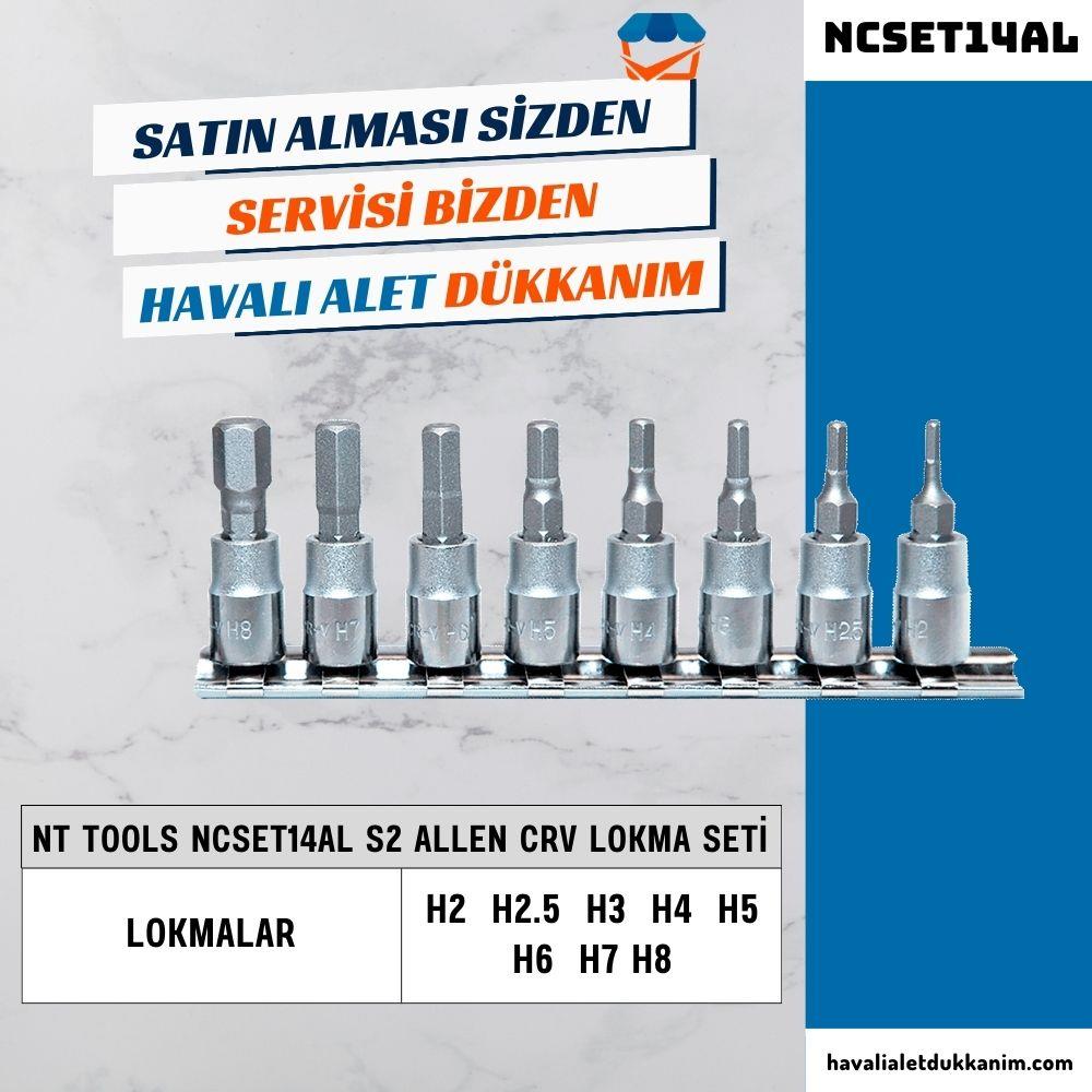 NT Tools NCSET14AL S2 Allen CrV Lokma Seti 8 Parça 1/4