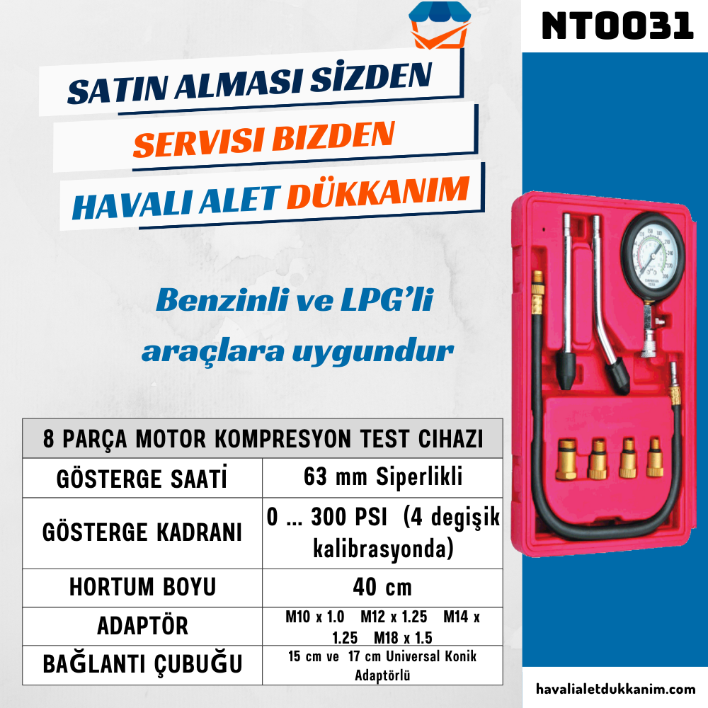 NT Tools NT0031 8 Parça Motor Kompresyon Test Cihazı