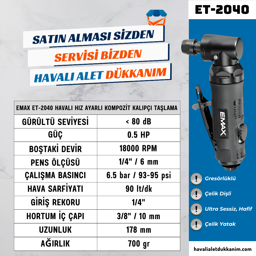 EMAX ET-2040 Havalı Hız Ayarlı Kompozit Kalıpçı Taşlama 90°