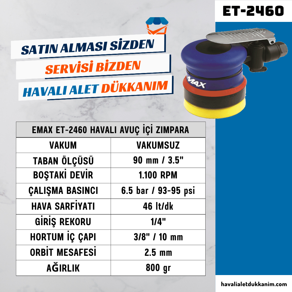EMAX ET-2460 Havalı Avuç İçi Zımpara 90 mm
