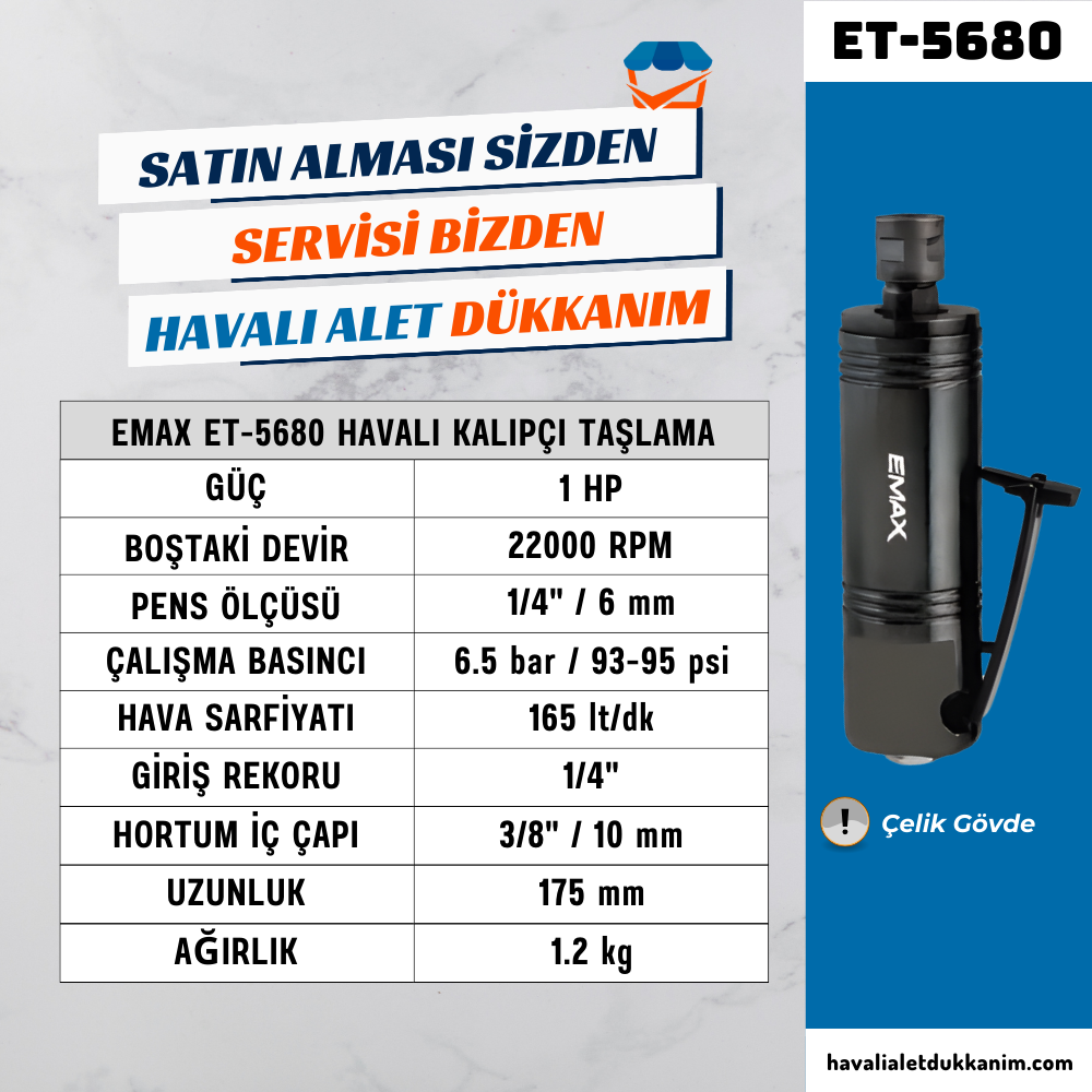 EMAX ET-5680 Endüstriyel Havalı Kalıpçı Taşlama