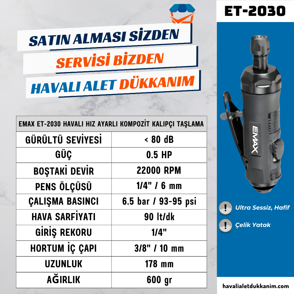 EMAX ET-2030 Hız Ayarlı Kompozit Havalı Kalıpçı Taşlama