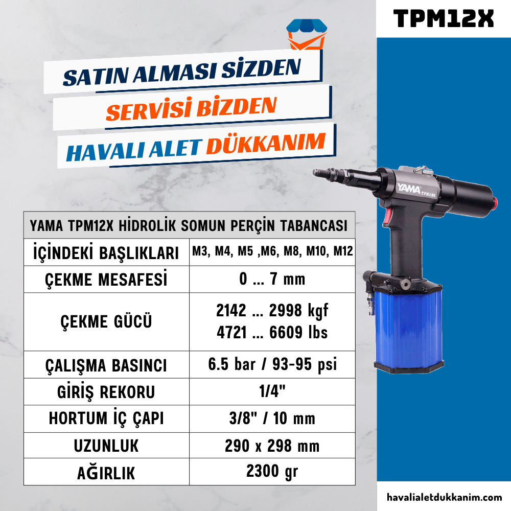 YAMA TPM12X Hidrolik Somun Perçin Tabancası M12