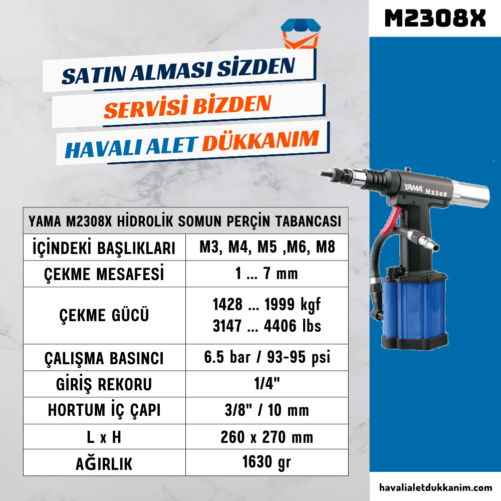 YAMA M2308X Hidrolik Somun Perçin Tabancası M8