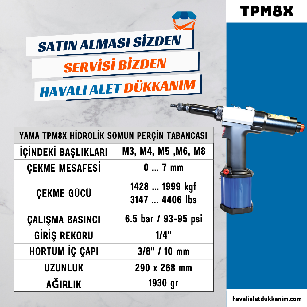 YAMA TPM8X Hidrolik Somun Perçin Tabancası M8