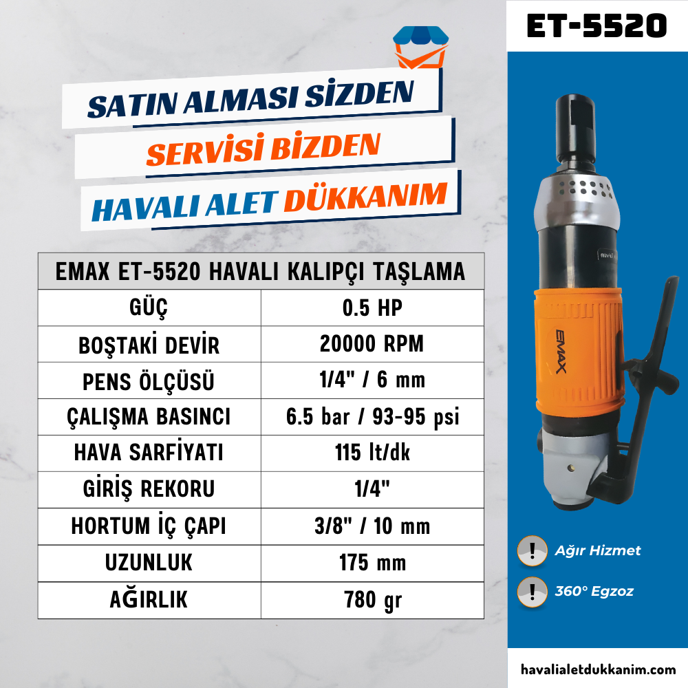 EMAX ET-5520 Profesyonel Havalı  Kalıpçı Taşlama