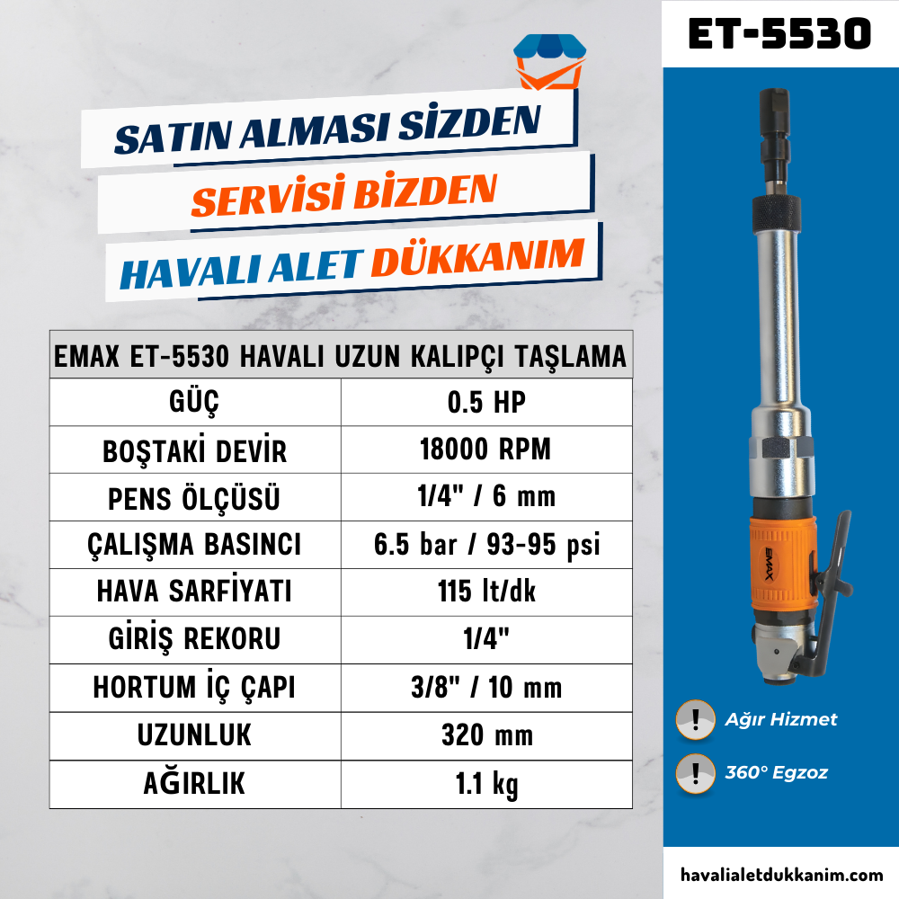 ET-5530 Profesyonel Havalı Uzun Kalıpçı Taşlama