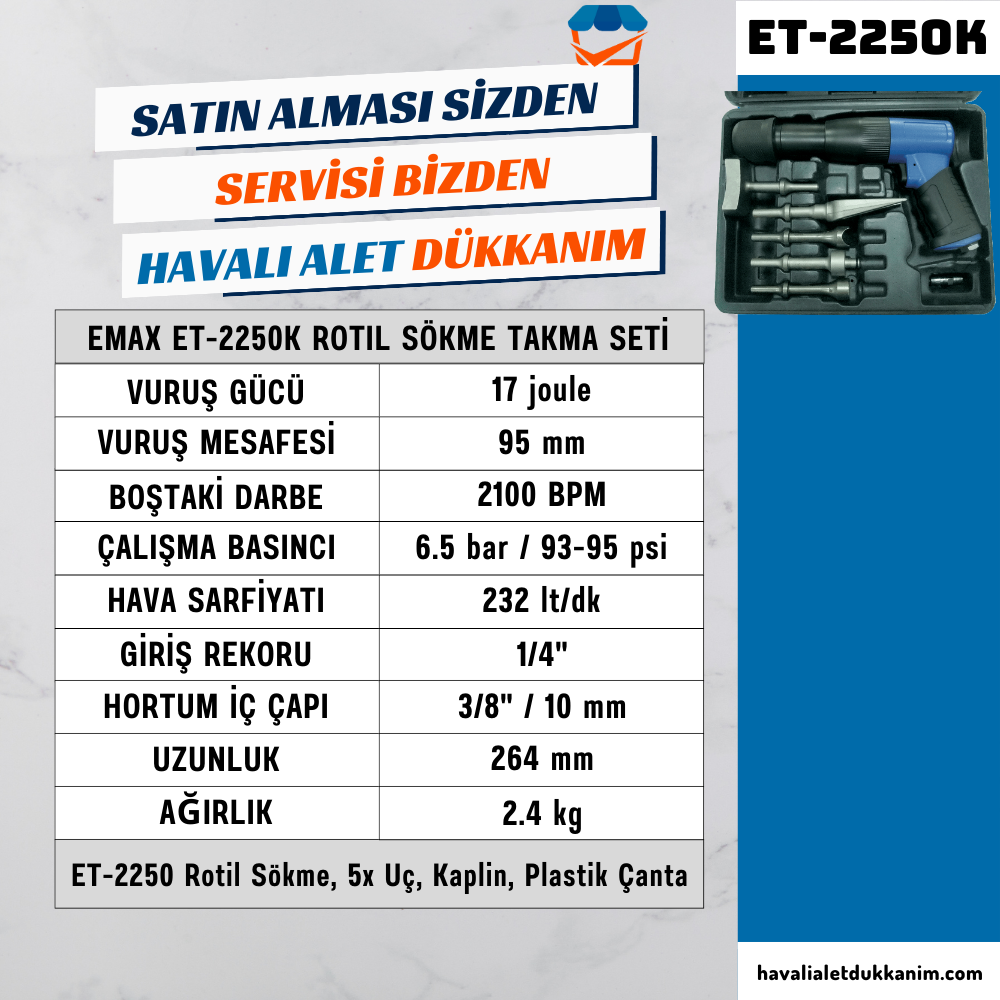 EMAX ET-2250K Vibrasyonu Azaltılmış Rotil Sökme Takma Seti